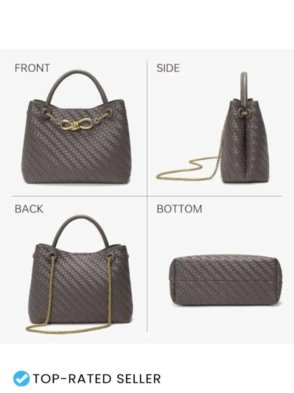 Small Woven Faux Leather Top Handle Purse with Adjustable Chain Strap, 2